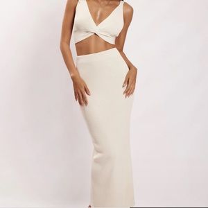 Meshki Kaesha Split Maxi Knitted Skirt in Bone